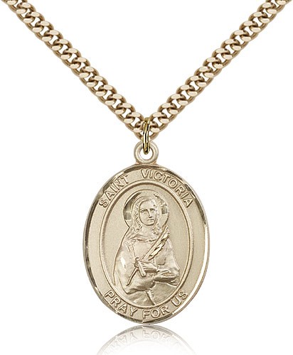 St. Victoria Medal, Gold Filled, Large - 24&quot; 2.4mm Gold Plated Chain + Clasp