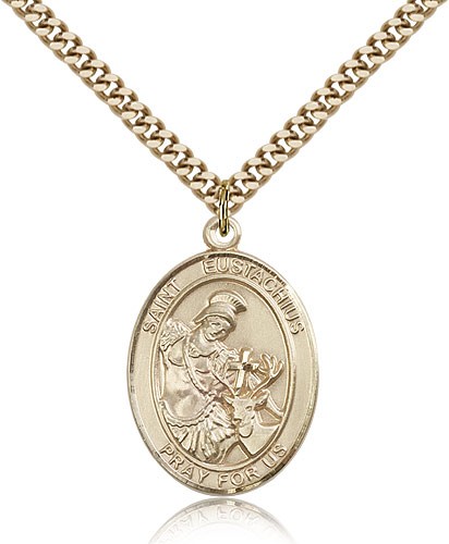 St. Eustachius Medal, Gold Filled, Large - 24&quot; 2.4mm Gold Plated Chain + Clasp