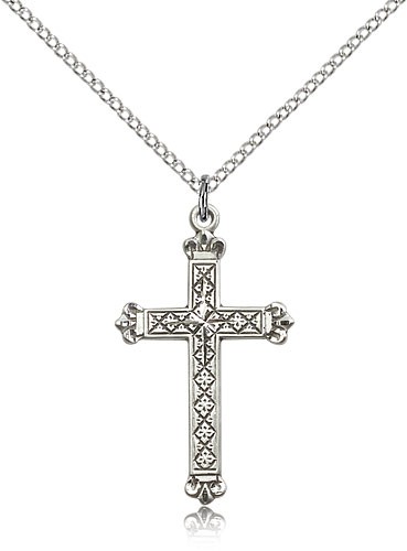 Cross Pendant, Sterling Silver - 18&quot; 1.2mm Sterling Silver Chain + Clasp