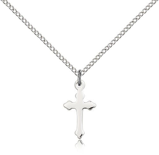 Cross Pendant, Sterling Silver - 18&quot; 1.2mm Sterling Silver Chain + Clasp