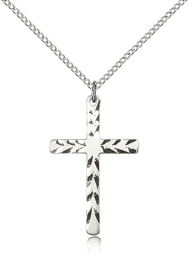 Cross Pendant, Sterling Silver - 18&quot; 1.2mm Sterling Silver Chain + Clasp