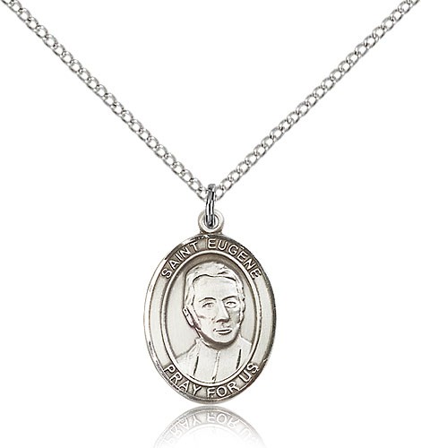 St. Eugene De Mazenod Medal, Sterling Silver, Medium - 18&quot; 1.2mm Sterling Silver Chain + Clasp