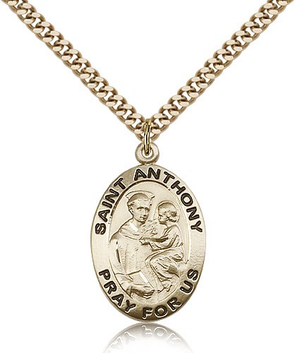 St. Anthony of Padua Medal, Gold Filled - 24&quot; 2.4mm Gold Plated Endless Chain