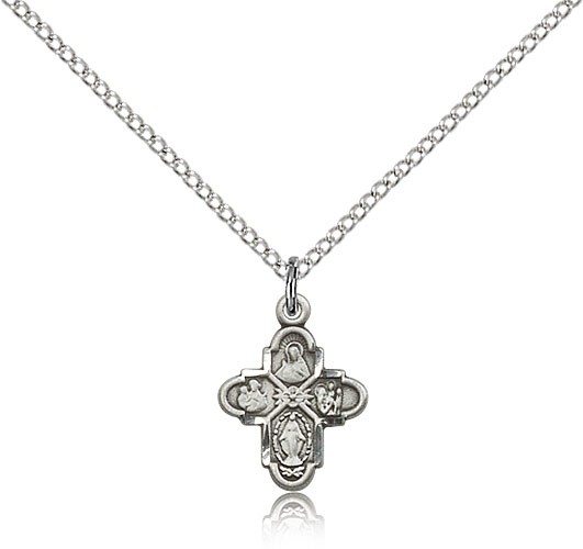 4 Way Cross Pendant, Sterling Silver - 18&quot; 1.2mm Sterling Silver Chain + Clasp