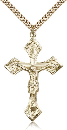 Crucifix Pendant, Gold Filled - 24&quot; 2.4mm Gold Plated Endless Chain