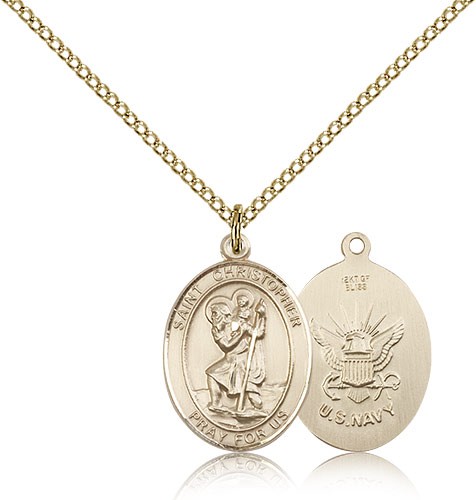 St. Christopher Navy Medal, Gold Filled, Medium - Gold-tone