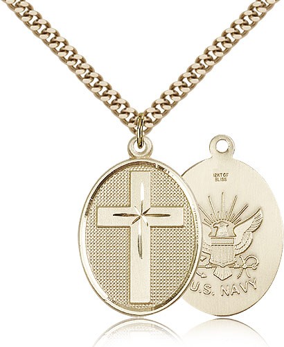 Navy Cross Pendant, Gold Filled - 24&quot; 2.4mm Gold Plated Endless Chain