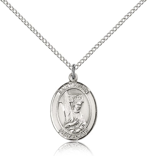 St. Helen Medal, Sterling Silver, Medium - 18&quot; 1.2mm Sterling Silver Chain + Clasp