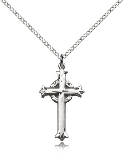 Cross Pendant, Sterling Silver - 18&quot; 1.2mm Sterling Silver Chain + Clasp