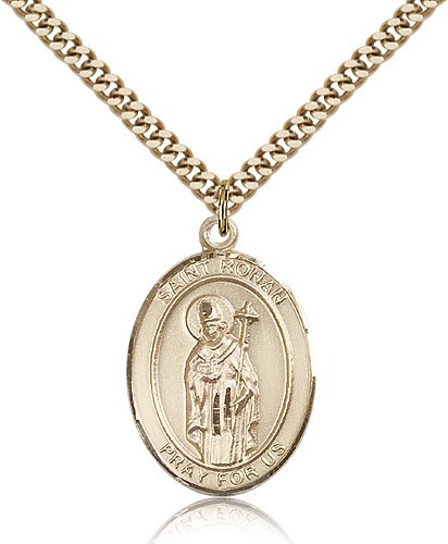 St. Ronan Medal, Gold Filled, Large - 24&quot; 2.4mm Gold Plated Chain + Clasp