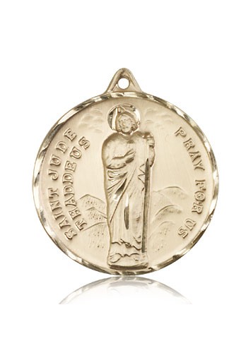 14 Karat Solid Gold Large Men's Saint Jude Medal - 14 KT Yellow Gold