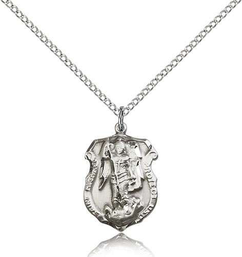 St. Michael the Archangel Medal, Sterling Silver - 18&quot; 1.2mm Sterling Silver Chain + Clasp