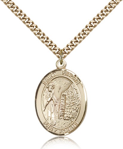 St. Fiacre Medal, Gold Filled, Large - 24&quot; 2.4mm Gold Plated Chain + Clasp