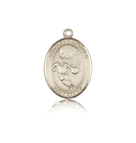 St. Sebastian Basketball Medal, 14 Karat Gold, Medium - 14 KT Yellow Gold