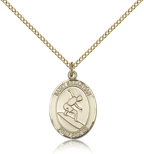 St. Sebastian Surfing Medal, Gold Filled, Medium - Gold-tone