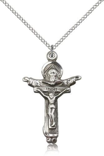 Trinity Crucifix Pendant, Sterling Silver - 18&quot; 1.2mm Sterling Silver Chain + Clasp
