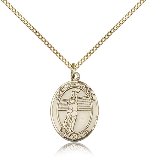St. Christopher Volleyball Medal, Gold Filled, Medium - Gold-tone