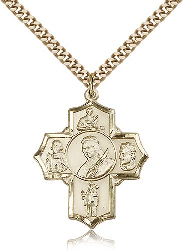 St. Philomena Vian Bos Jude Ger Medal, Gold Filled - 24&quot; 2.4mm Gold Plated Endless Chain
