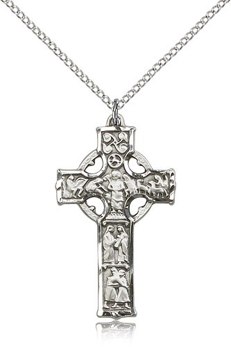 Celtic Cross Pendant, Sterling Silver - 18&quot; 1.2mm Sterling Silver Chain + Clasp