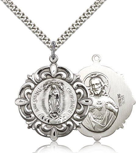 Our Lady of Guadalupe Medal, Sterling Silver - 24&quot; 2.4mm Rhodium Plate Endless Chain