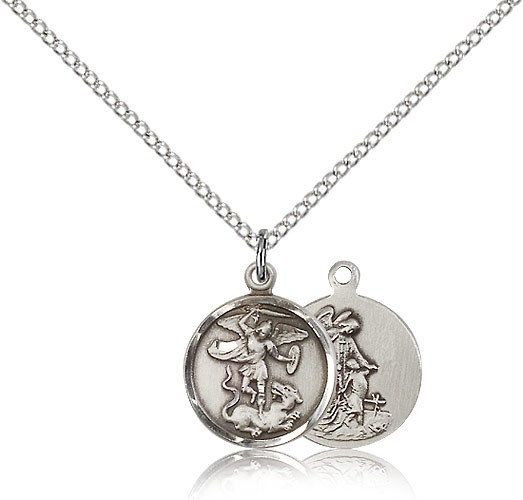 St. Michael the Archangel Medal, Sterling Silver - 18&quot; 1.2mm Sterling Silver Chain + Clasp