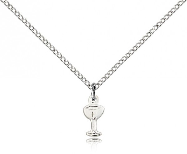 Chalice Medal, Sterling Silver - 18&quot; 1.2mm Sterling Silver Chain + Clasp