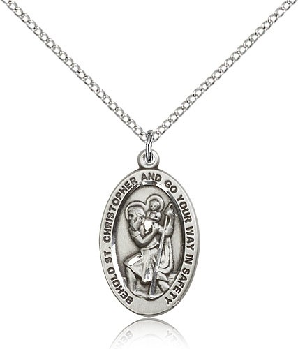 St. Christopher Medal, Sterling Silver - 18&quot; 1.2mm Sterling Silver Chain + Clasp