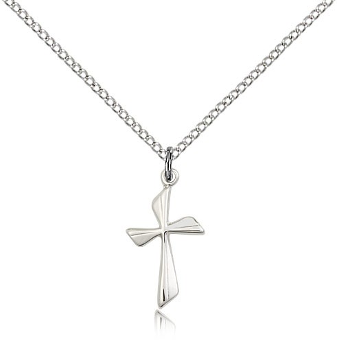 Cross Pendant, Sterling Silver - 18&quot; 1.2mm Sterling Silver Chain + Clasp