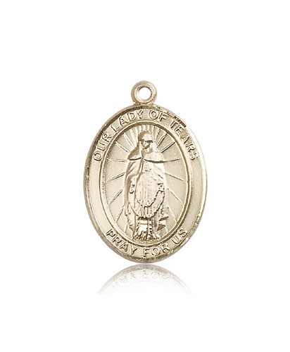 Our Lady of Tears Medal, 14 Karat Gold, Large - 14 KT Yellow Gold