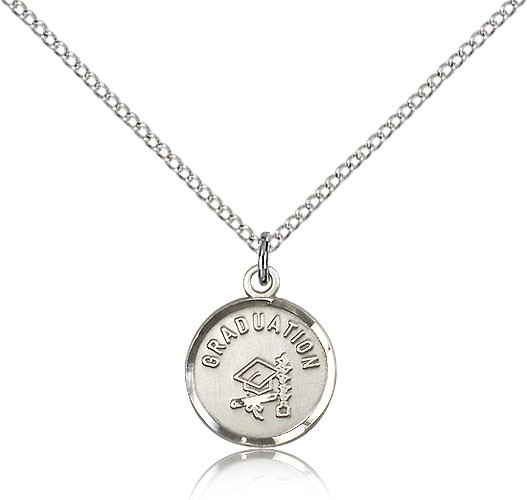 Graduation Medal, Sterling Silver - 18&quot; 1.2mm Sterling Silver Chain + Clasp
