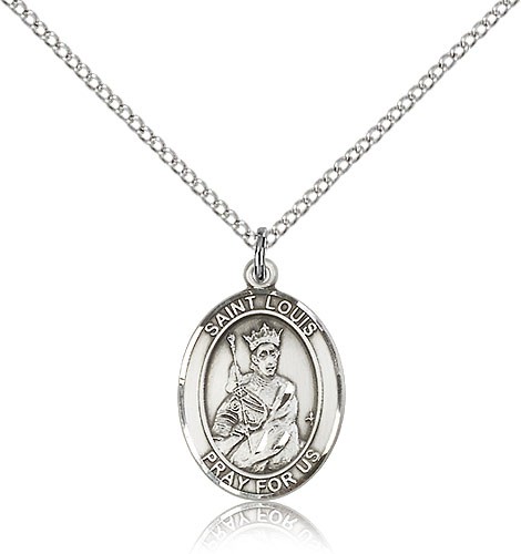 St. Louis Medal, Sterling Silver, Medium - 18&quot; 1.2mm Sterling Silver Chain + Clasp