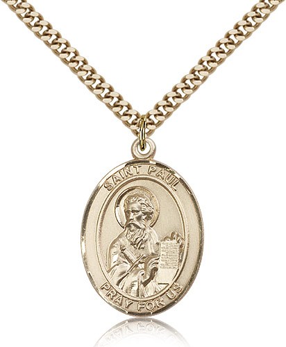 St. Paul the Apostle Medal, Gold Filled, Large - 24&quot; 2.4mm Gold Plated Chain + Clasp