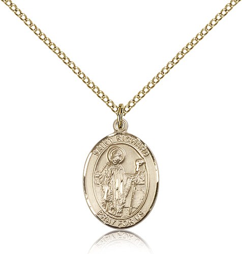 St. Richard Medal, Gold Filled, Medium - Gold-tone