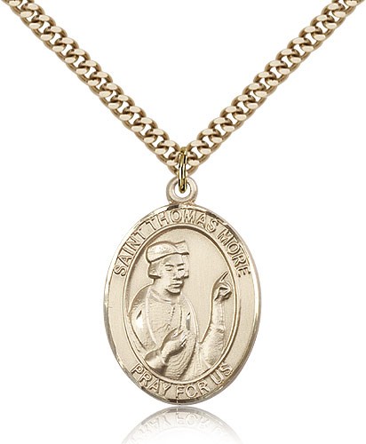 St. Thomas More Medal, Gold Filled, Large - 24&quot; 2.4mm Gold Plated Chain + Clasp