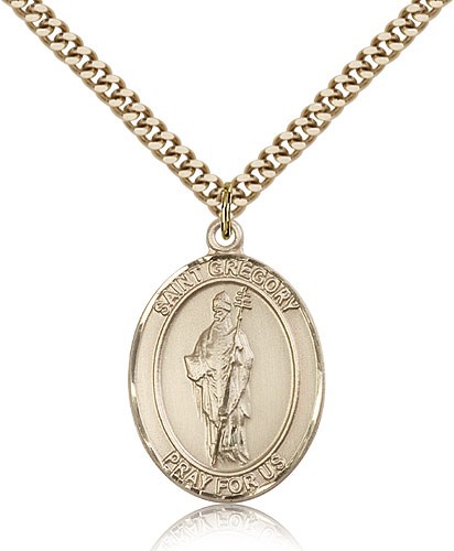 St. Gregory the Great Medal, Gold Filled, Large - 24&quot; 2.4mm Gold Plated Chain + Clasp