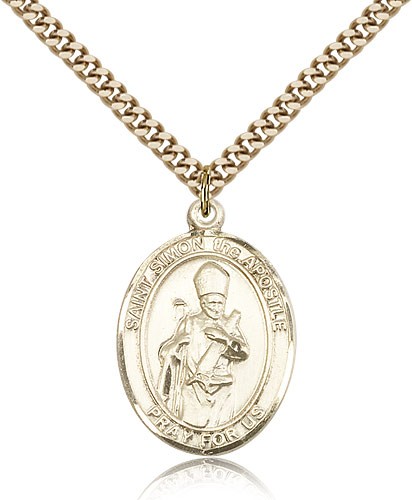 St. Simon Medal, Gold Filled, Large - 24&quot; 2.4mm Gold Plated Chain + Clasp