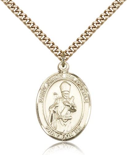 St. Simon Medal, Gold Filled, Large - 24&quot; 2.4mm Gold Plated Chain + Clasp
