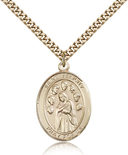 St. Felicity Medal, Gold Filled, Large - 24&quot; 2.4mm Gold Plated Chain + Clasp