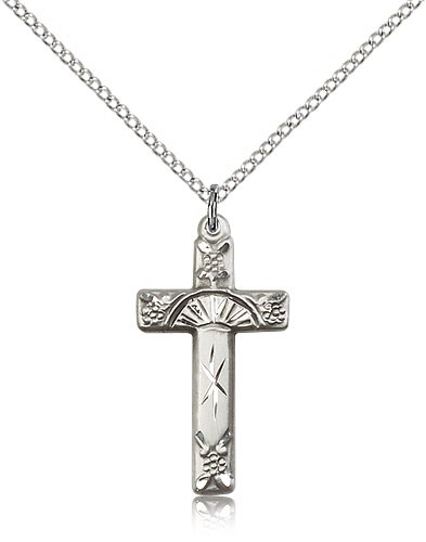 Cross Pendant, Sterling Silver - 18&quot; 1.2mm Sterling Silver Chain + Clasp