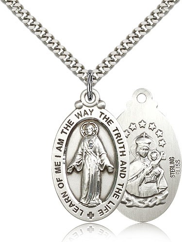 Scapular Medal, Sterling Silver - 24&quot; 2.4mm Rhodium Plate Endless Chain