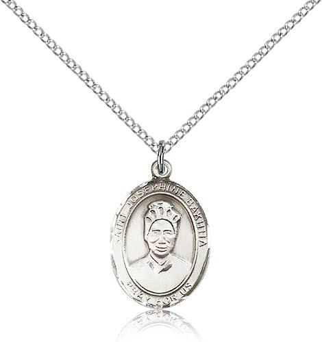 St. Josephine Bakhita Medal, Sterling Silver, Medium - 18&quot; 1.2mm Sterling Silver Chain + Clasp