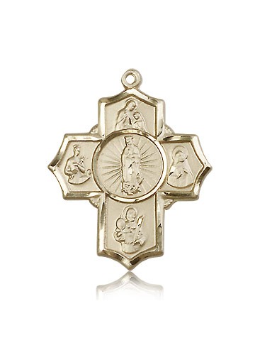 5 Way Cross Motherhood Medal, 14 Karat Gold - 14 KT Yellow Gold