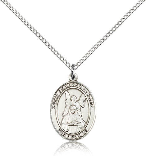 St. Frances of Rome Medal, Sterling Silver, Medium - 18&quot; 1.2mm Sterling Silver Chain + Clasp