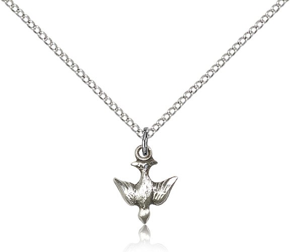 Holy Spirit Medal, Sterling Silver - 18&quot; 1.2mm Sterling Silver Chain + Clasp