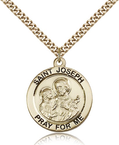 St. Joseph Medal, Gold Filled - 24&quot; 2.4mm Gold Plated Endless Chain