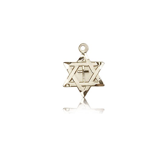 Star of David with Cross Pendant, 14 Karat Gold - 14 KT Yellow Gold