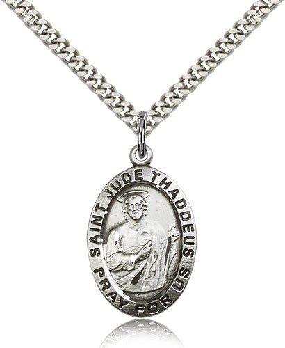 St. Jude Medal, Sterling Silver - 24&quot; 2.4mm Rhodium Plate Endless Chain