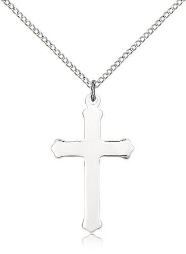 Cross Pendant, Sterling Silver - 18&quot; 1.2mm Sterling Silver Chain + Clasp