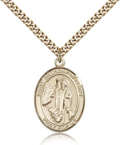 St. Anthony of Egypt Medal, Gold Filled, Large - 24&quot; 2.4mm Gold Plated Chain + Clasp