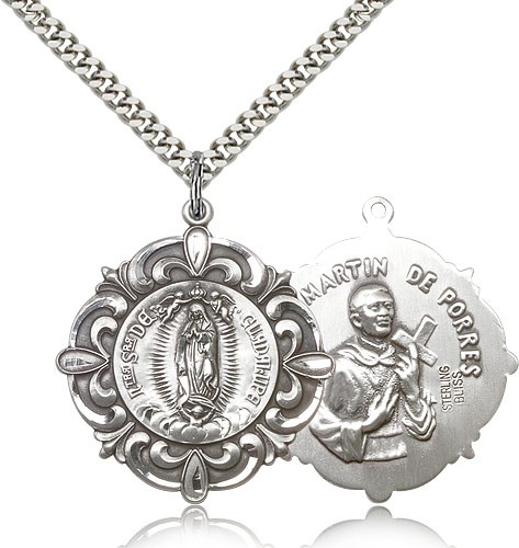 Our Lady of Guadalupe Medal, Sterling Silver - 24&quot; 2.4mm Rhodium Plate Endless Chain